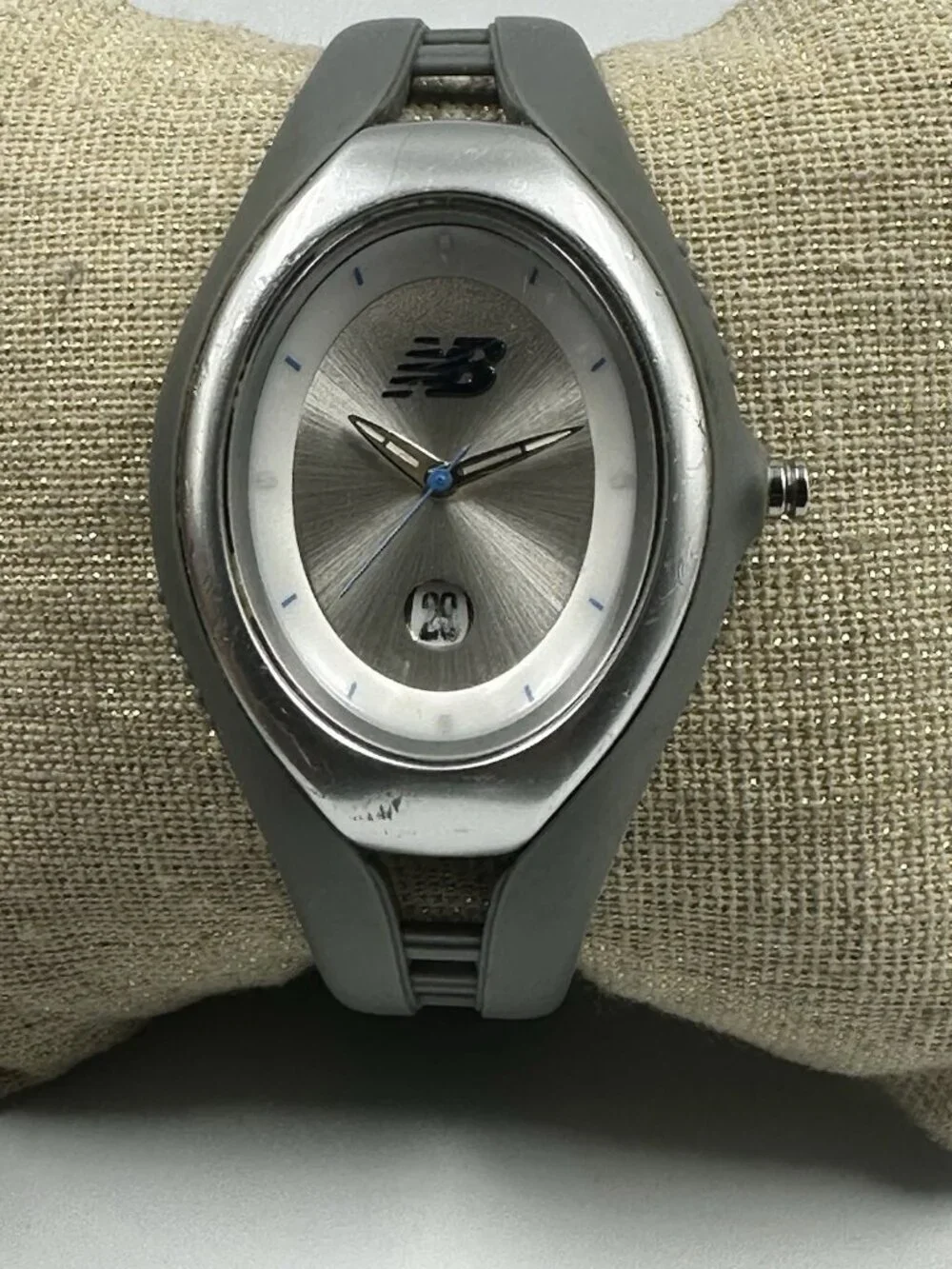 New Balance Watch Womens Silver Tone Oval Dial Date Window New Battery